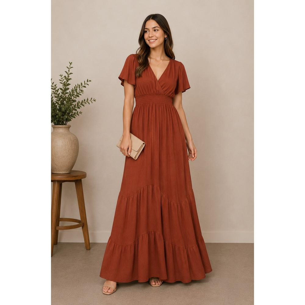Baltic Born NEW Terracotta Delilah Maxi Dress 2XL Short Sleeve Smocked Tiered